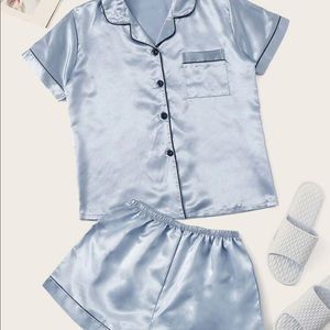 Contract Binding Baby Blue Satin Short Pajama Set